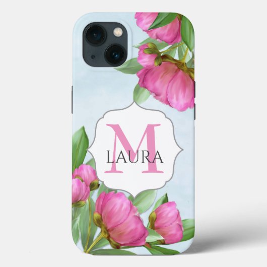 Moderne monogram Waterverf Roze Floral Case-Mate iPhone Case (Achterkant)