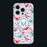 Moderne monogram Waterverf vogels en bloemen iPhone 15 Pro Case<br><div class="desc">handbeschilderde vogel en ontwerp van de wilde bloem in heldere tinten roze,  oranje,  paars en blauwgroen groen. Ideaal voor bergers,  ornithologen,  tuinders en natuur liefhebbers. Verander het monogram initiaal om aan te passen.</div>