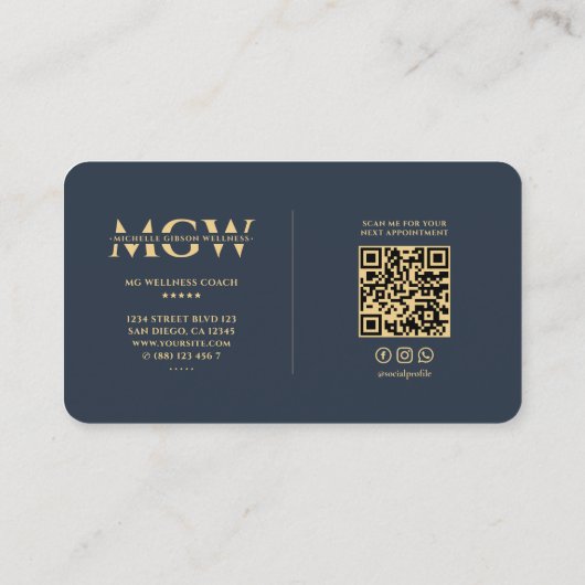 Moderne Monogram Wellness Coach Elegant Blauw Visitekaartje (Achterkant)