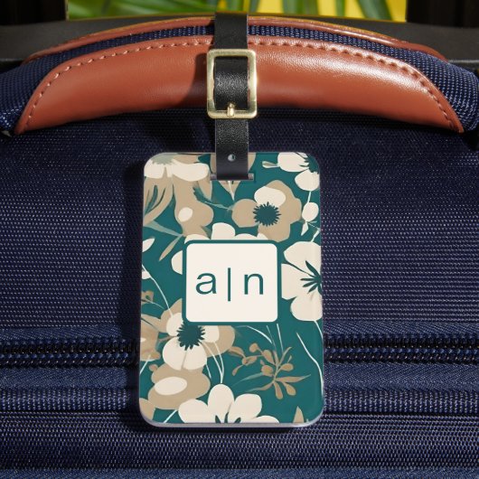 Moderne Monogram Wilde Bloemen Bagagielabel Bagagelabel (Voorkant Insitu 2)