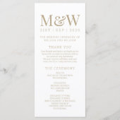 Moderne Monogram Wit Gouden Bruiloft Programmakaart (Voorkant)