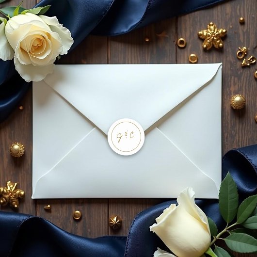 Moderne Monogram Wit Gouden Bruiloft Ronde Sticker