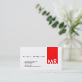 Moderne Monogram wit rood schoon Visitekaartje (Staand voorkant)