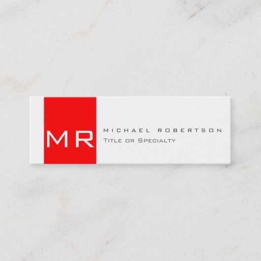 Moderne Monogram wit rood schoon Visitekaartje (Voorkant)