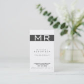 Moderne Monogram Witte Grijze Streep Visitekaartje (Staand voorkant)