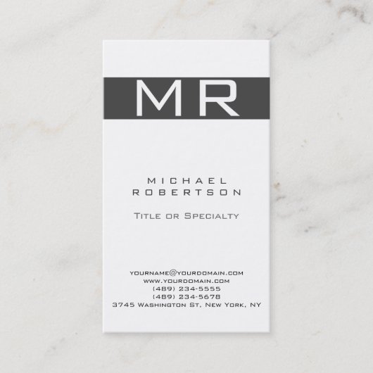 Moderne Monogram Witte Grijze Streep Visitekaartje (Voorkant)