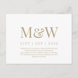 Moderne Monogram Witte Huwelijksuitnodiging Briefkaart