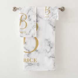 Moderne monogram witte marmer monogram met gemarme bad handdoek