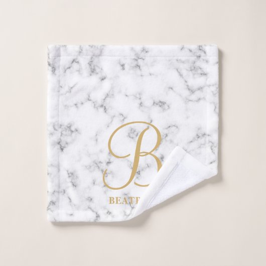 Moderne monogram witte marmer monogram met gemarme bad handdoek (Wasdoekje)