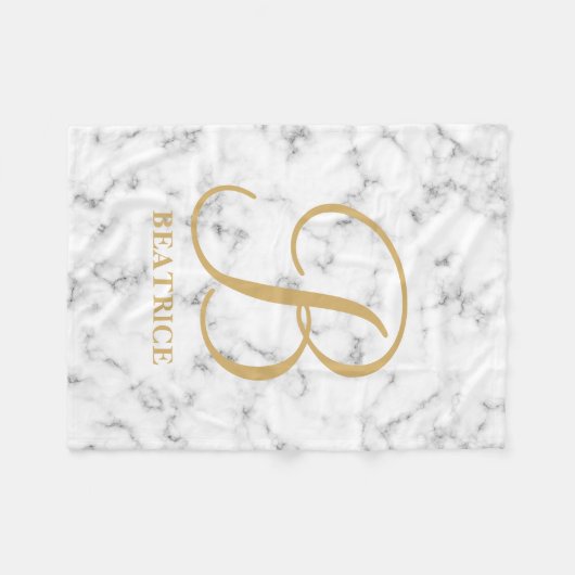 Moderne monogram witte marmer monogram met gemarme fleece deken (Voorkant (Horizontaal))