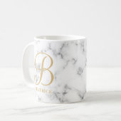 Moderne monogram witte marmer monogram met gemarme koffiemok (Voorkant links)