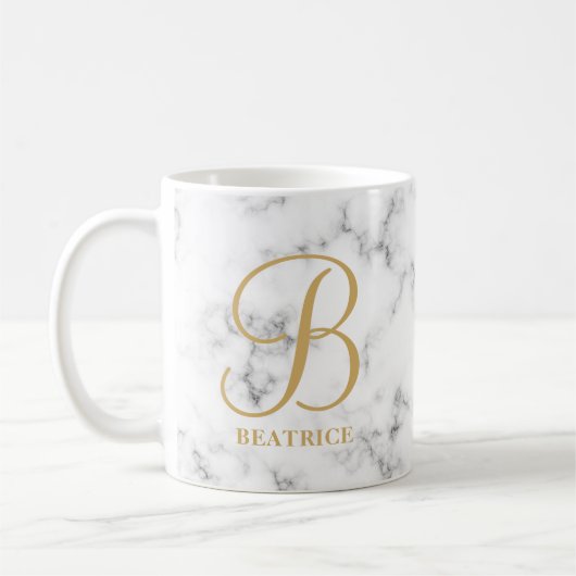 Moderne monogram witte marmer monogram met gemarme koffiemok (Links)