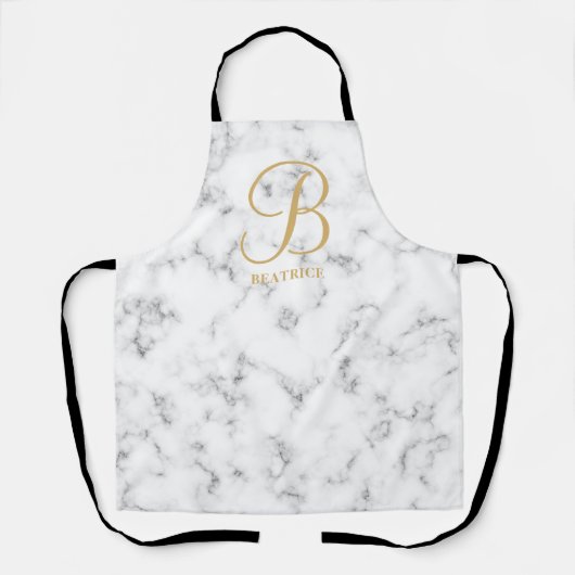 Moderne monogram witte marmer monogram met gemarme schort (Voorkant)