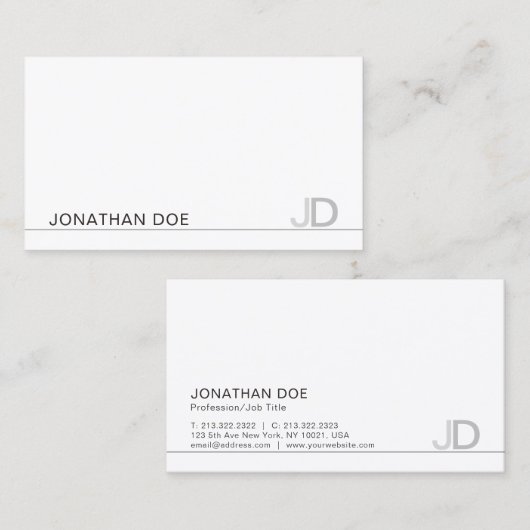Moderne Monogram witte plaat Professionele Elegant Visitekaartje (Voorkant / Achterkant)