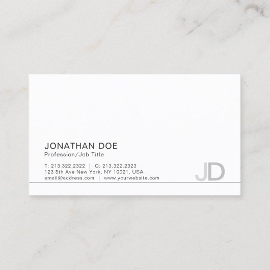 Moderne Monogram witte plaat Professionele Elegant Visitekaartje (Achterkant)