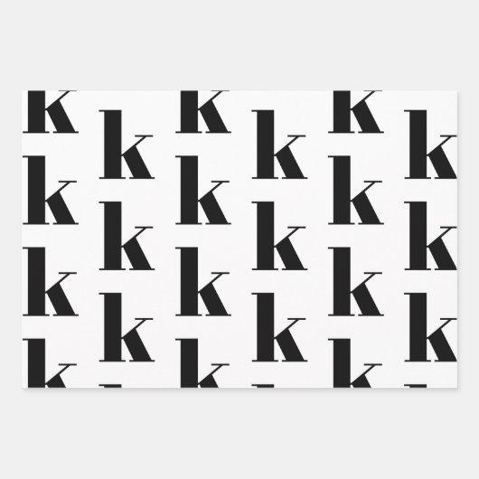 Moderne monogram witte zwarte aangepaste initiaal inpakpapier vel (Voorkant 3)