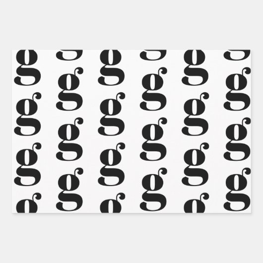 Moderne monogram witte zwarte aangepaste initiaal  inpakpapier vel (Voorkant)