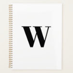 Moderne monogram witte zwarte aangepaste initiaal  planner<br><div class="desc">Modern monogram wit en zwart custom initiaal letter of nummer minimalistisch eenvoudig elegant aangepaste gepersonaliseerde agenda Planner. Aangepaste zwarte serif tekst op witte effen kleur achtergrond.</div>