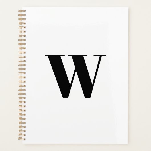 Moderne monogram witte zwarte aangepaste initiaal planner (Voorkant)