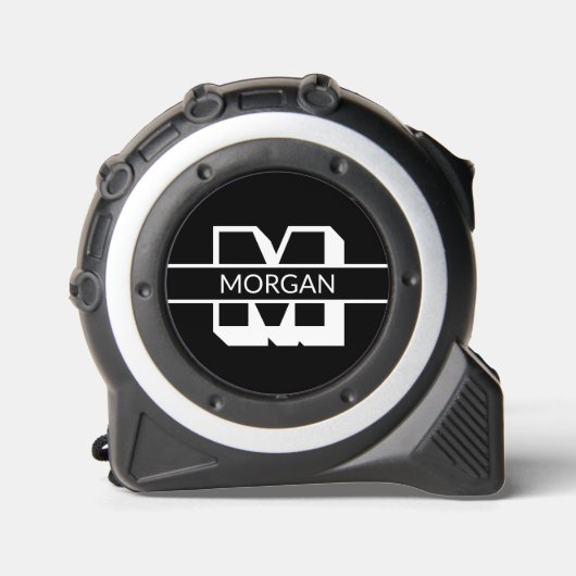 Moderne monogram witte zwarte vetgedrukte initiaal rolmaat (Voorkant)