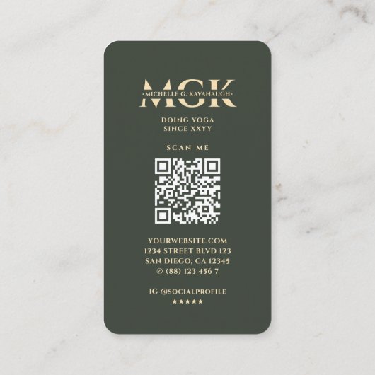 Moderne Monogram Yoga Instructeur Groen Goud Manda Visitekaartje (Achterkant)