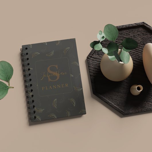 Moderne Monogram Zakelijk Zwart - Goud Planner