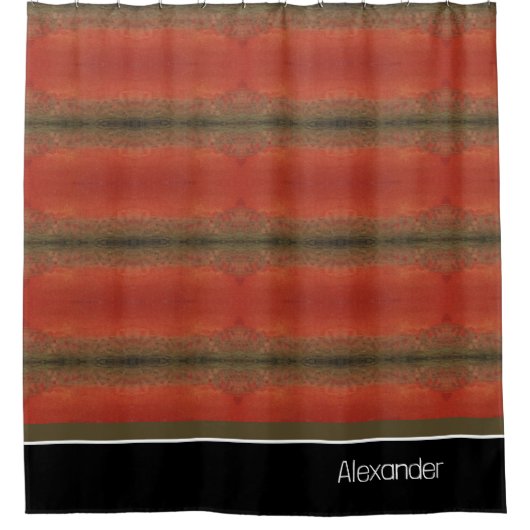 Moderne Monogram Zalm Vis Design Zwart Wit Rood Douchegordijn (Voorkant)