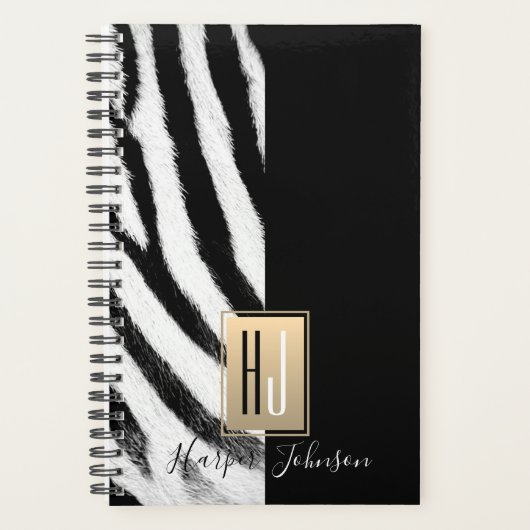 Moderne Monogram Zebradruk Planner (Voorkant)