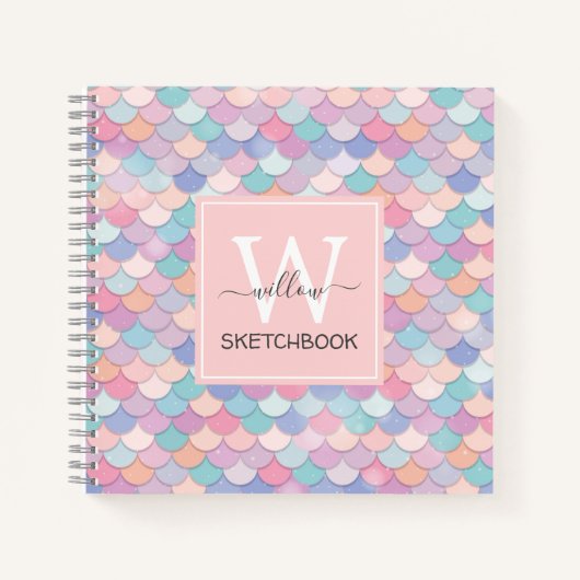 Moderne monogram  Zeemeermin Bleke roze ketting Notitieboek (Voorkant)