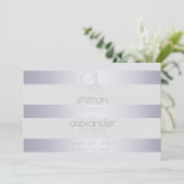 Moderne Monogram Zilveren Paarse Strepen Save The Date (Staand voorkant)