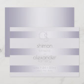 Moderne Monogram Zilveren Paarse Strepen Save The Date (Voorkant / Achterkant)