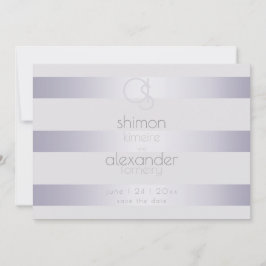Moderne Monogram Zilveren Paarse Strepen Save The Date