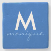 Moderne monogram - zoet blauw stenen onderzetter (Voorkant)