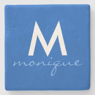 Moderne monogram - zoet blauw stenen onderzetter