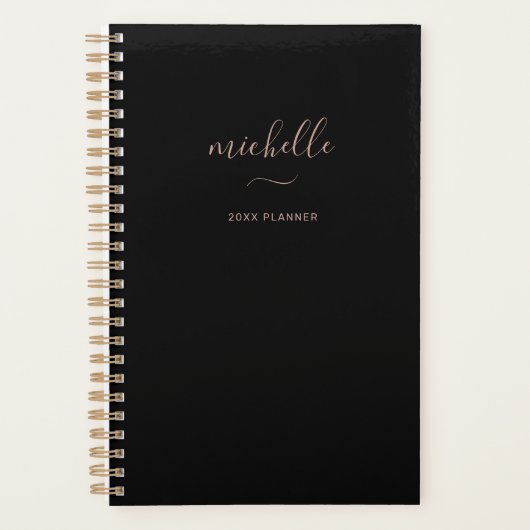 Moderne Monogram Zwar Goud Schrift Maandelijks Wek Planner (Voorkant)