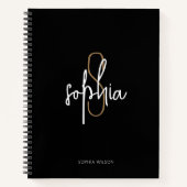 Moderne Monogram Zwart Goud Business School Notitieboek (Voorkant)