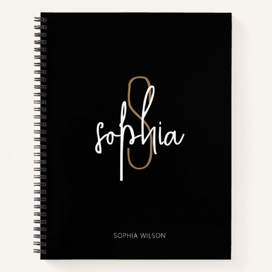Moderne Monogram Zwart Goud Business School Notitieboek (Voorkant)