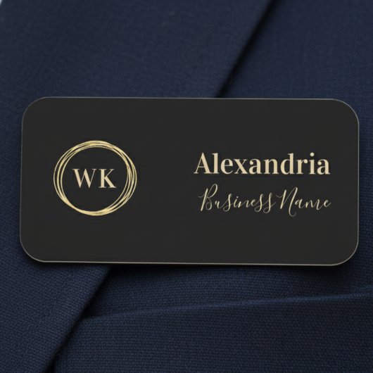 Moderne Monogram Zwart Goud Medewerker Naamplaatje