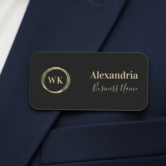 Moderne Monogram Zwart Goud Medewerker Naamplaatje