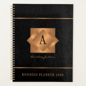 Moderne monogram zwart goud naam script elegant planner (Voorkant)