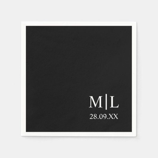 Moderne Monogram Zwart Minimalistische Custom Wedd Servet (Voorkant)