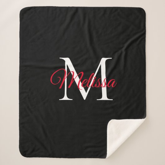 Moderne monogram zwart rood sherpa deken (Voorkant)