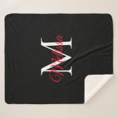 Moderne monogram zwart rood sherpa deken (Voorkant (horizontaal))