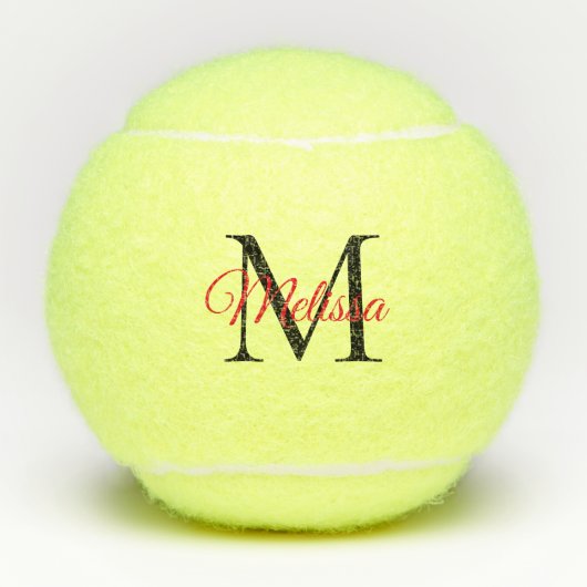 Moderne monogram zwart rood tennisballen (Voorkant)