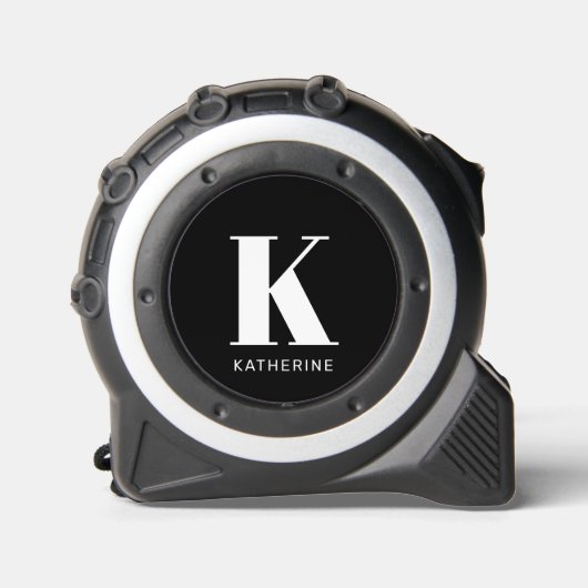 Moderne monogram zwart wit aangepaste naam initiaa rolmaat (Voorkant)
