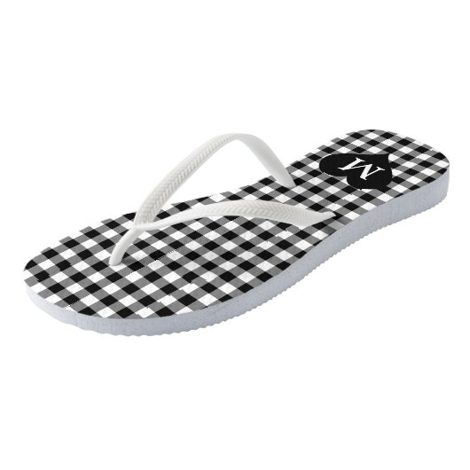 Moderne Monogram Zwart-wit cheques Teenslippers (Schuin)