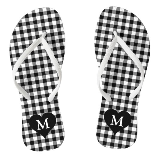 Moderne Monogram Zwart-wit cheques Teenslippers (Voetbed)