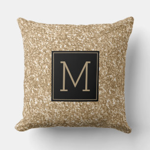 Moderne monogram zwart-wit en licht glitter textuu kussen
