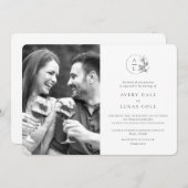 Moderne Monogram Zwart Wit Fotobruiloft Kaart (Voorkant / Achterkant)