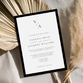 Moderne Monogram Zwart-Wit Grens Trouwen Kaart